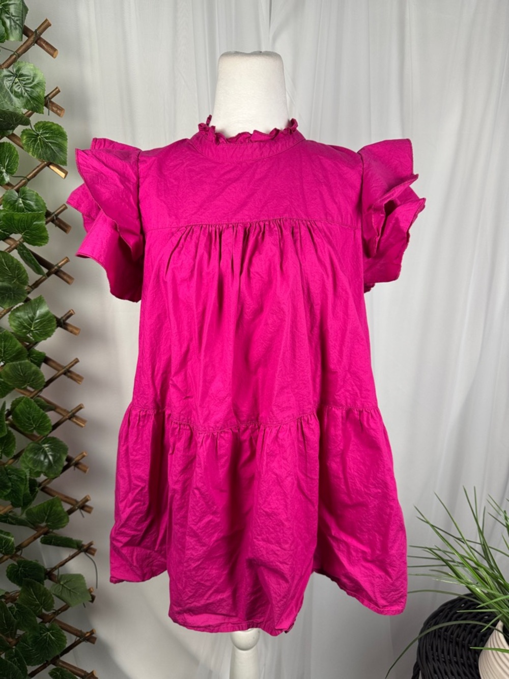 Maeve Fuchsia Ruffle-Sleeve Babydoll Blouse